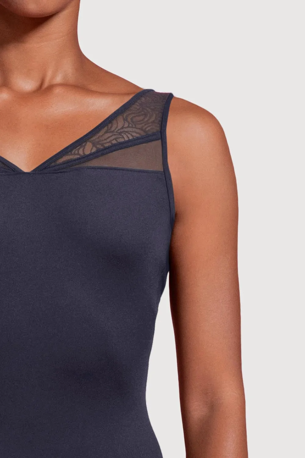 LM53099TW - Mirella Deep V Mesh Panelled Back Tweens Tank Leotard