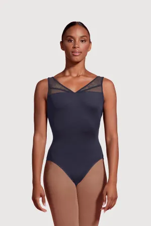 LM53099TW - Mirella Deep V Mesh Panelled Back Tweens Tank Leotard
