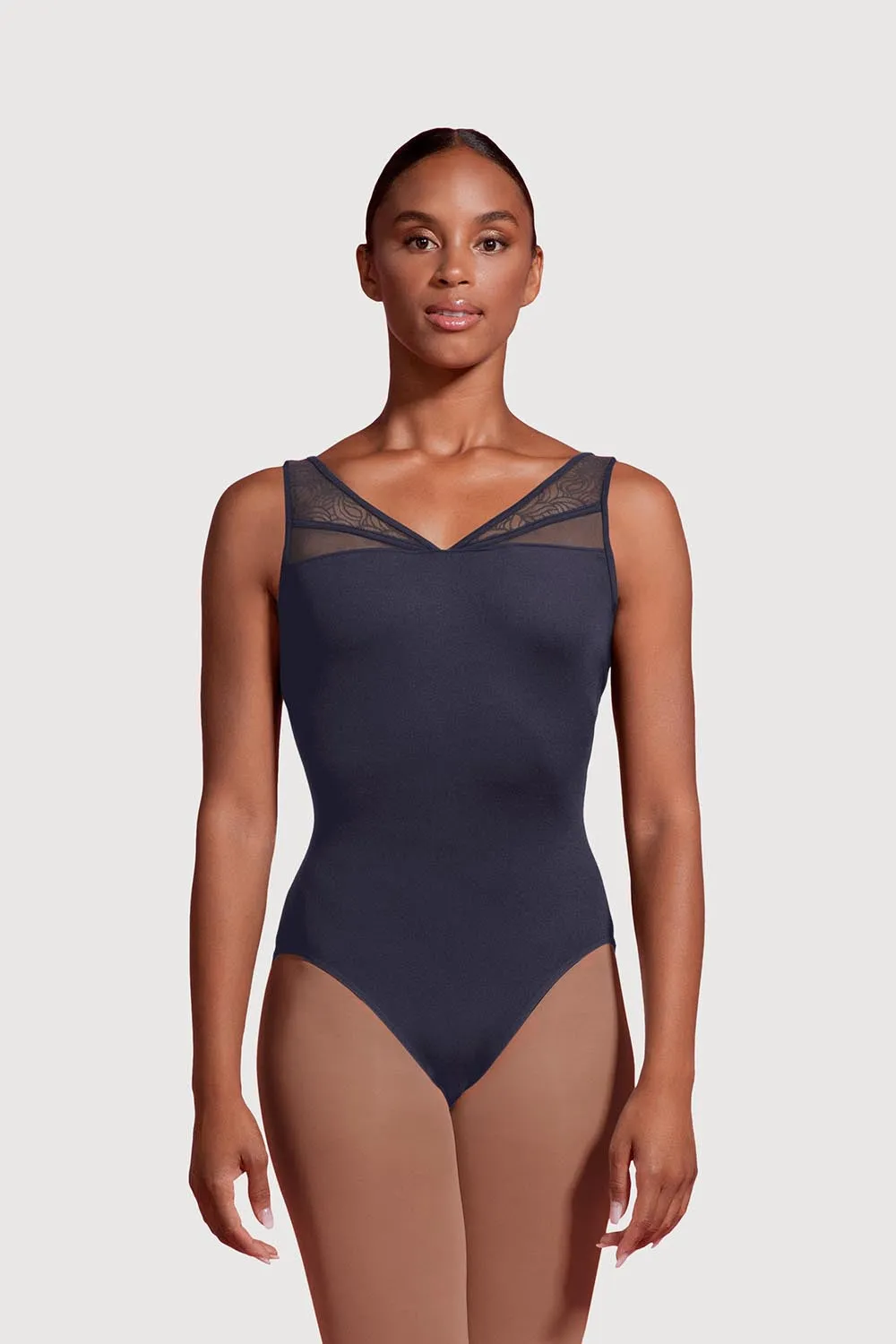 LM53099TW - Mirella Deep V Mesh Panelled Back Tweens Tank Leotard