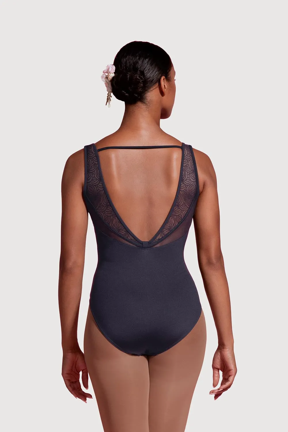 LM53099TW - Mirella Deep V Mesh Panelled Back Tweens Tank Leotard
