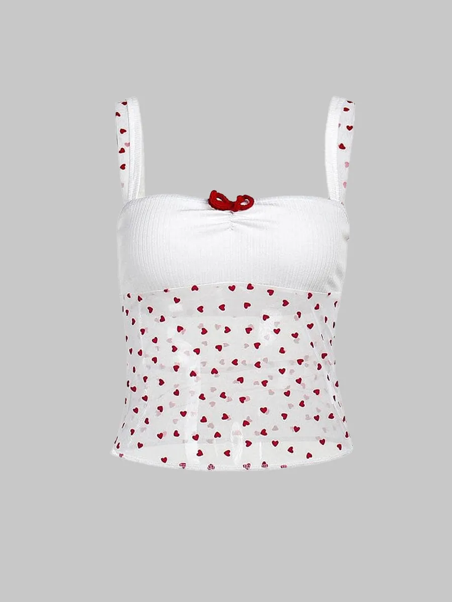 Love Embroidery Slim Fit Mesh Cami Top