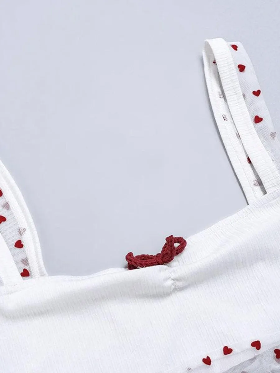 Love Embroidery Slim Fit Mesh Cami Top