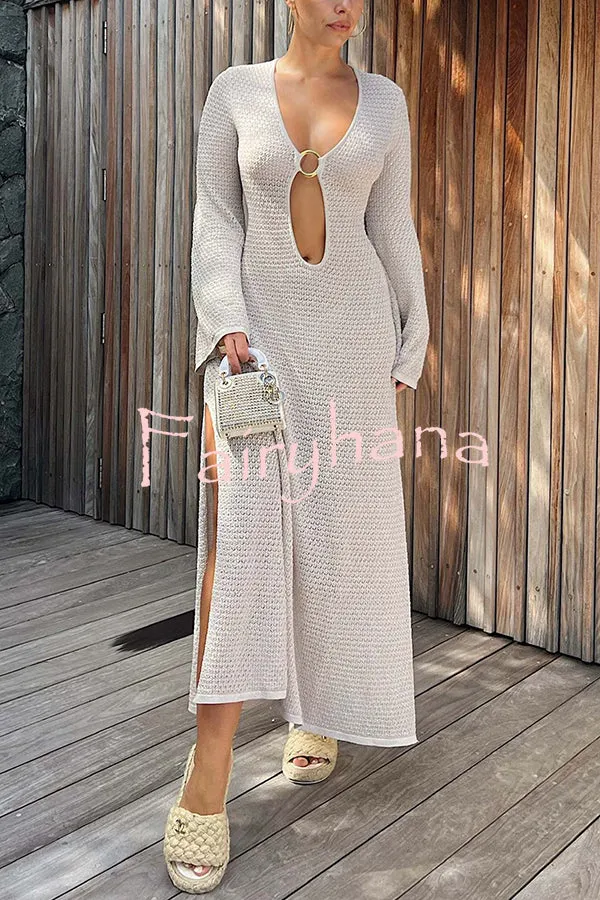 Make You Brighten Up Knit Ring Detail Cutout Cover Up Maxi Dress