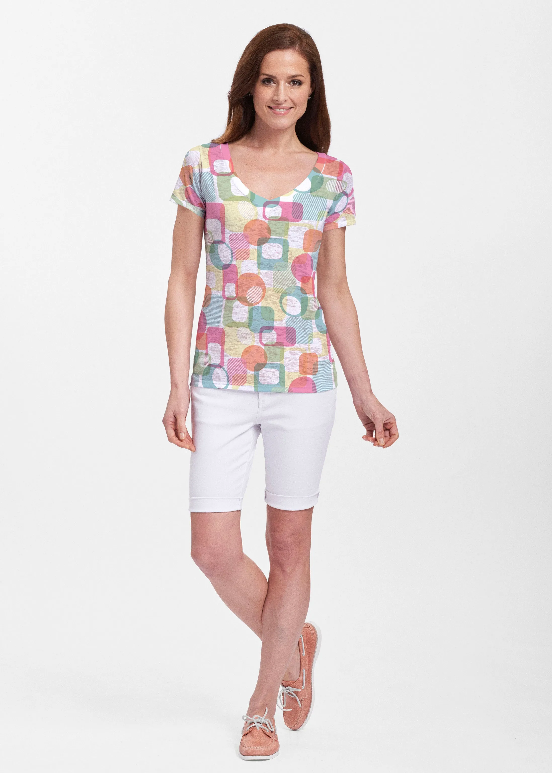 Mandala Geo (13495) ~ Sheer Short Sleeve V-Neck Shirt