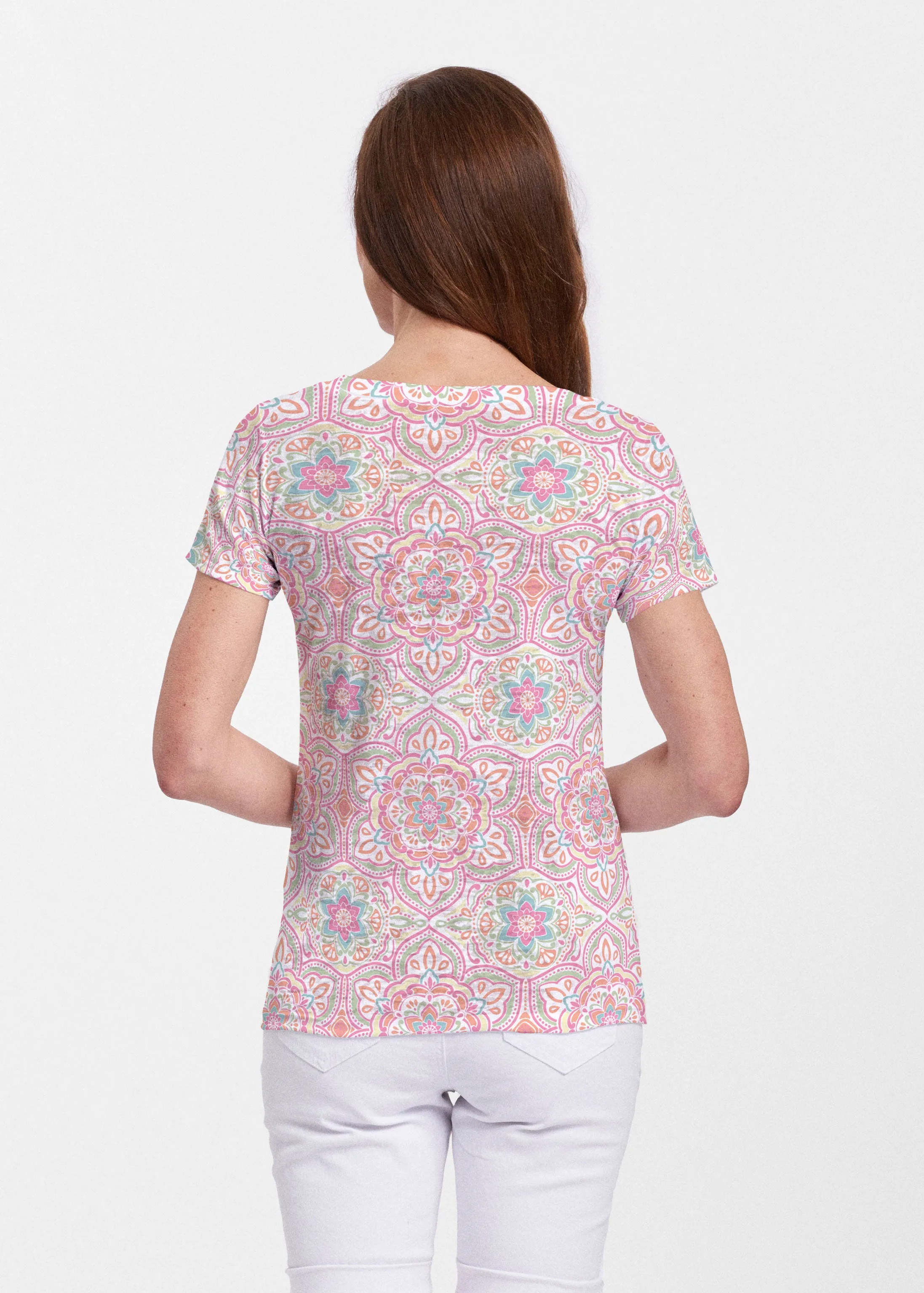 Mandala Geo (13495) ~ Sheer Short Sleeve V-Neck Shirt