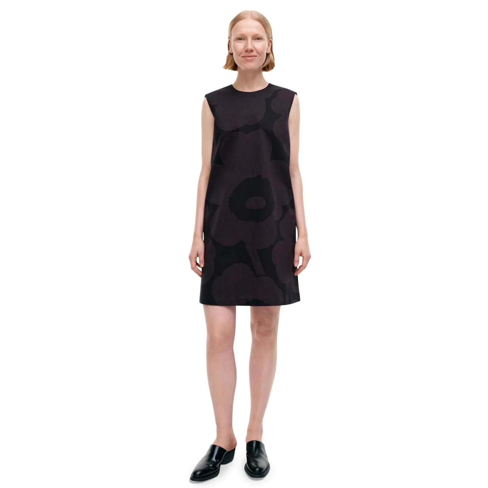 Marimekko Siluetti Unikko Cotton, Satin Dress, Black & Grey