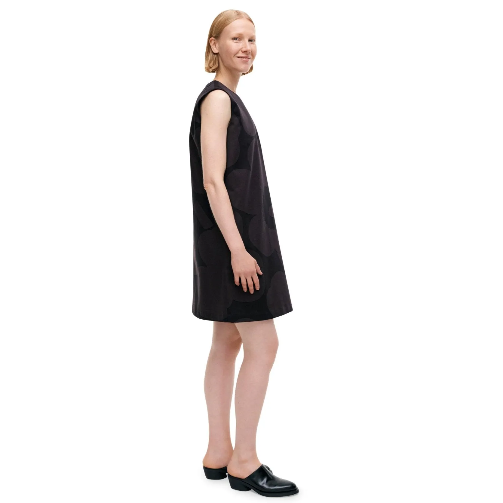 Marimekko Siluetti Unikko Cotton, Satin Dress, Black & Grey