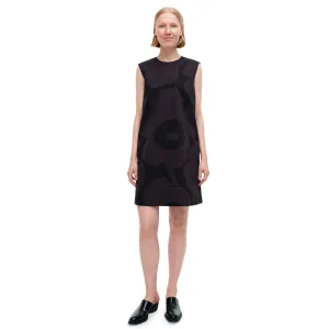 Marimekko Siluetti Unikko Cotton, Satin Dress, Black & Grey