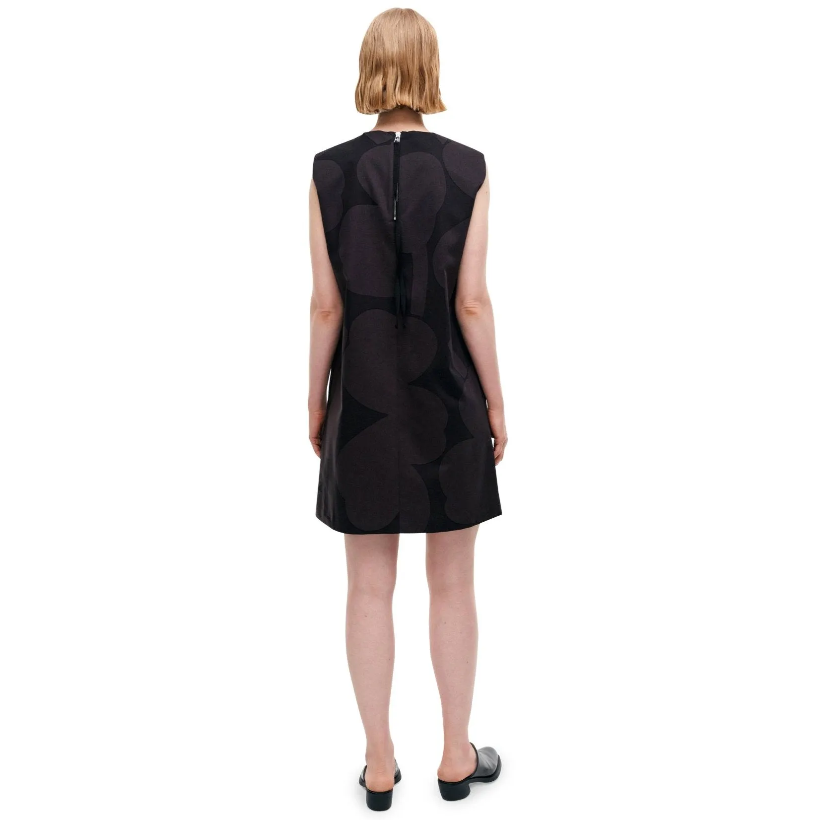 Marimekko Siluetti Unikko Cotton, Satin Dress, Black & Grey