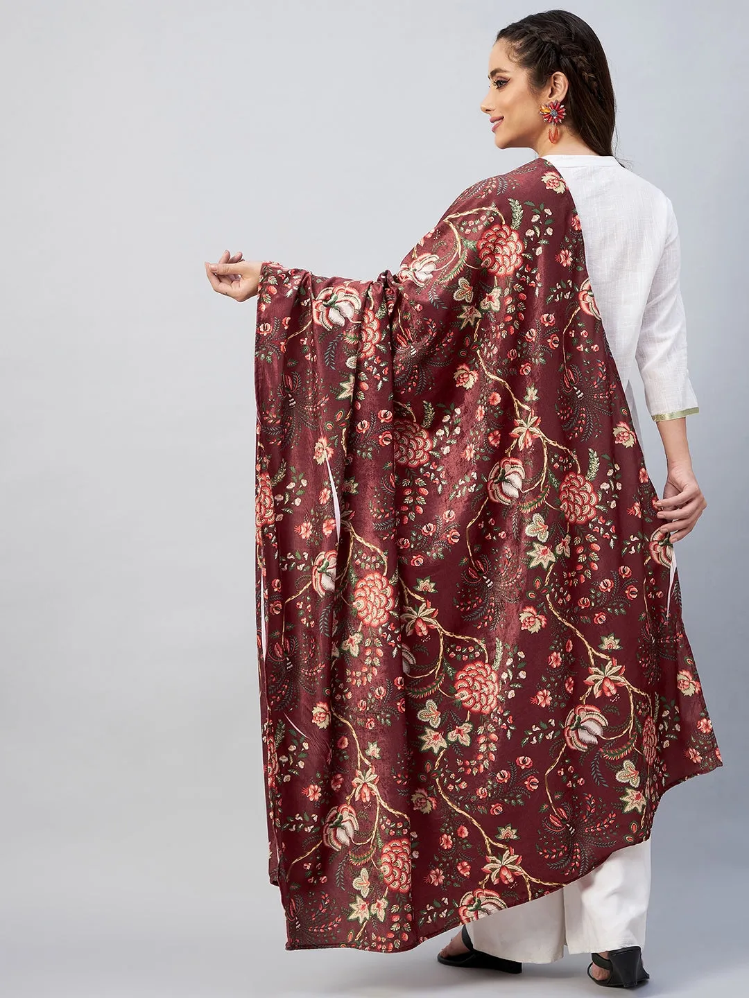 Maroon Printed Velvet Shawl
