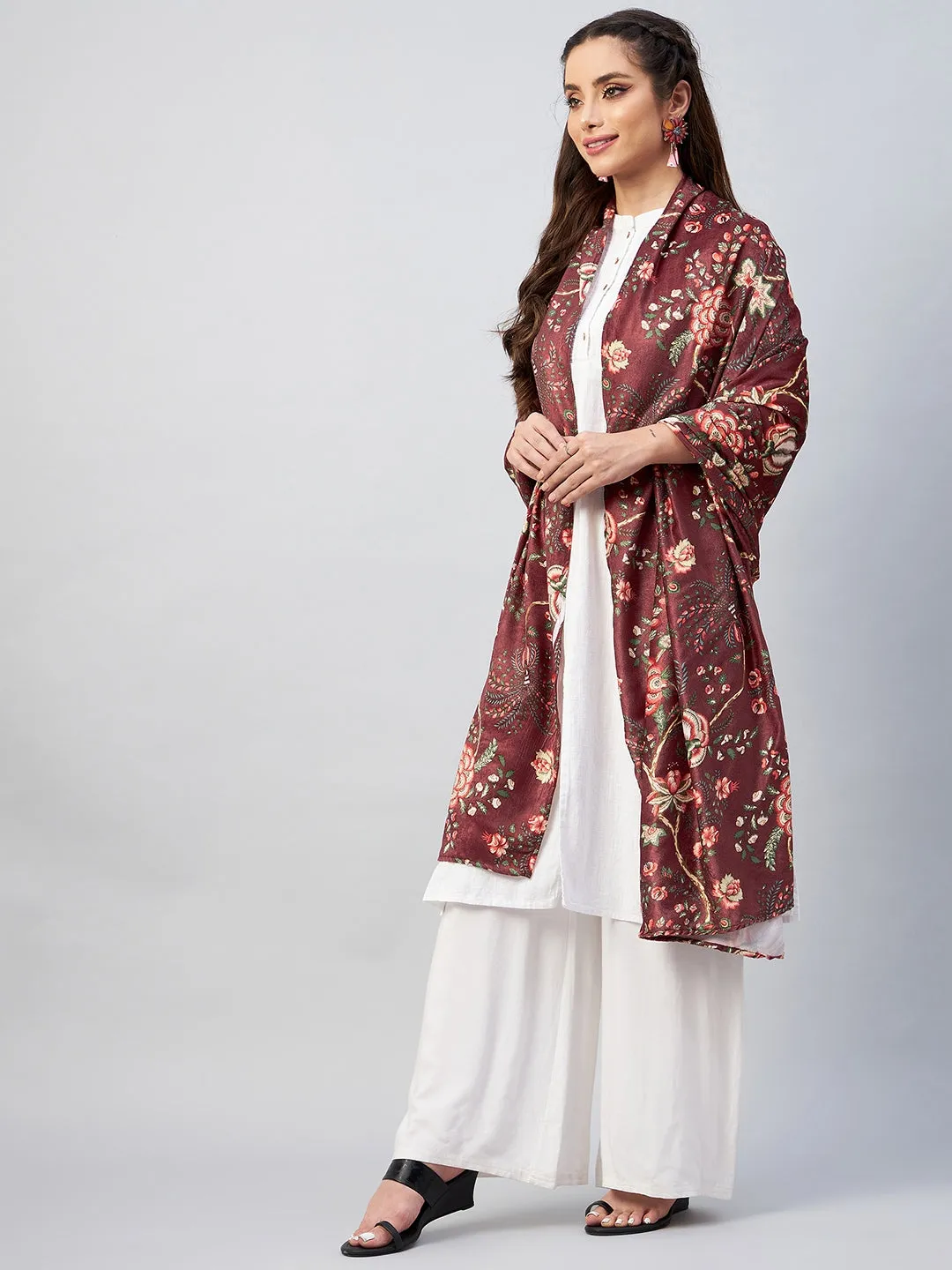 Maroon Printed Velvet Shawl