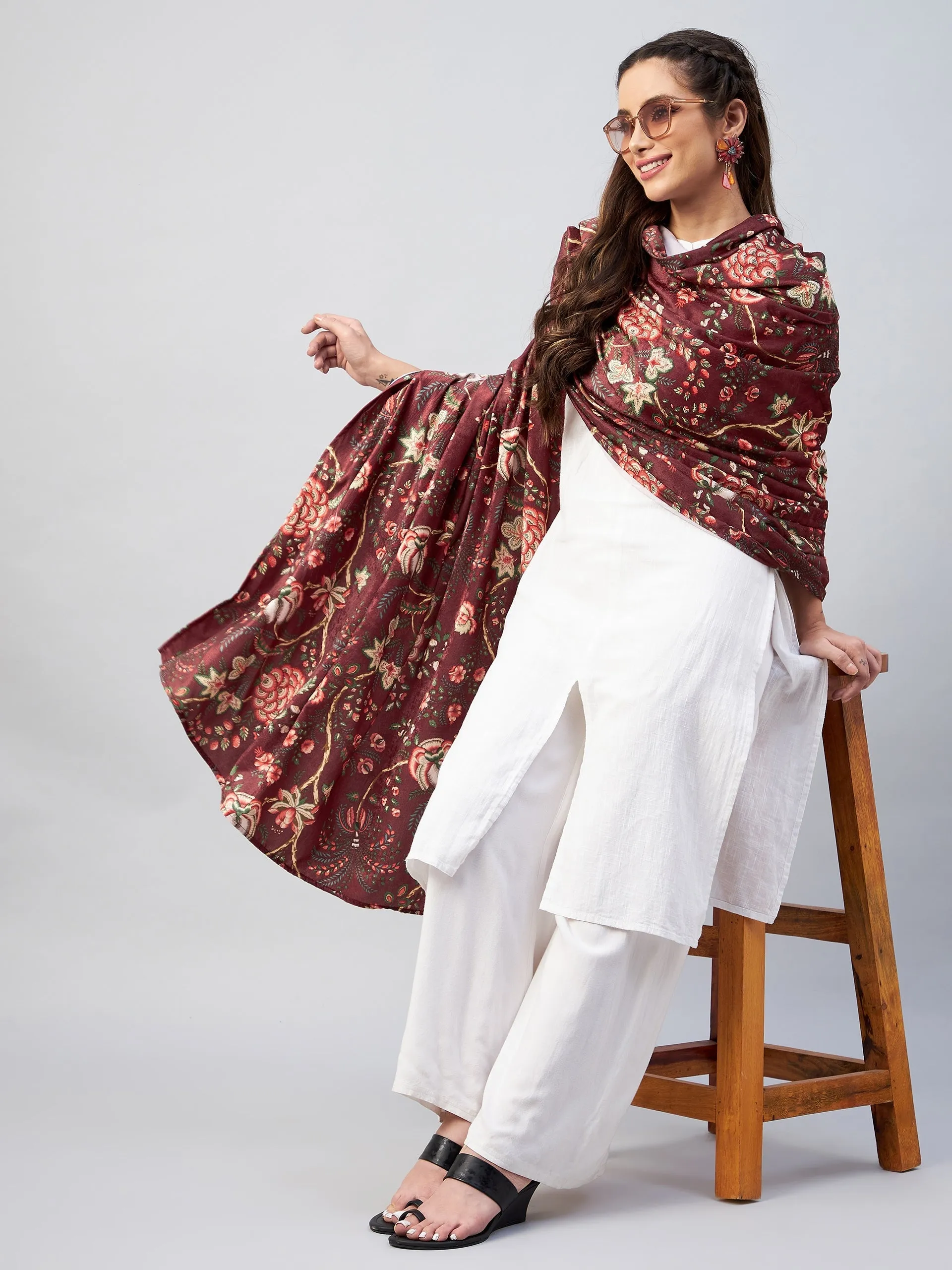 Maroon Printed Velvet Shawl