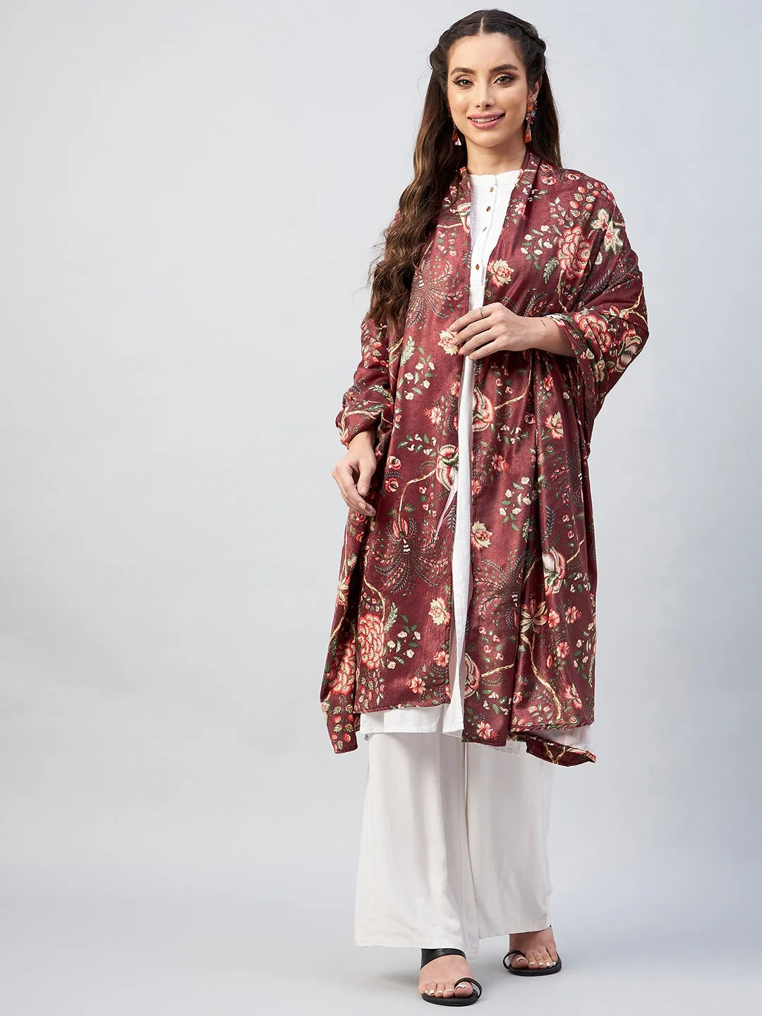 Maroon Printed Velvet Shawl