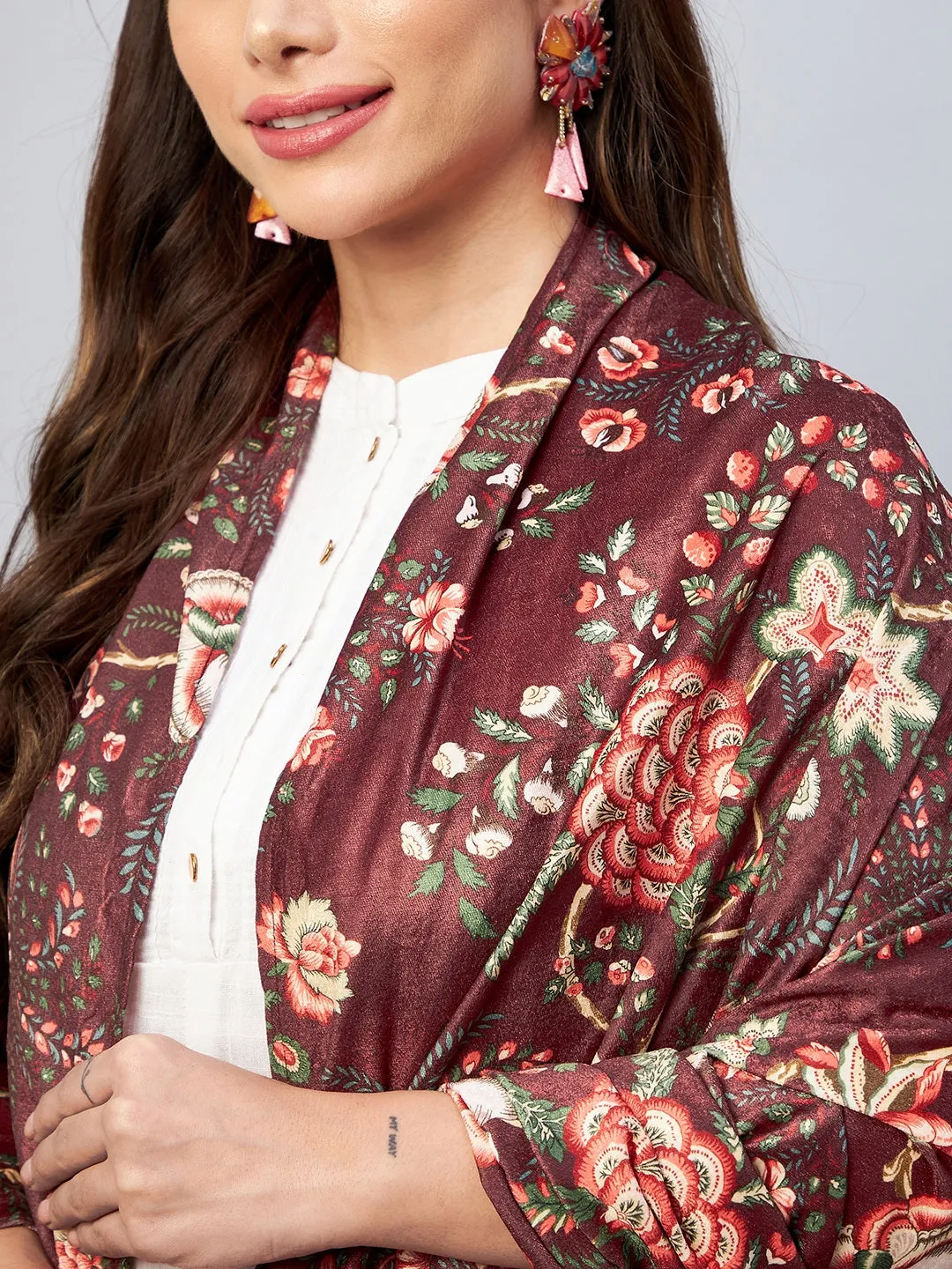 Maroon Printed Velvet Shawl