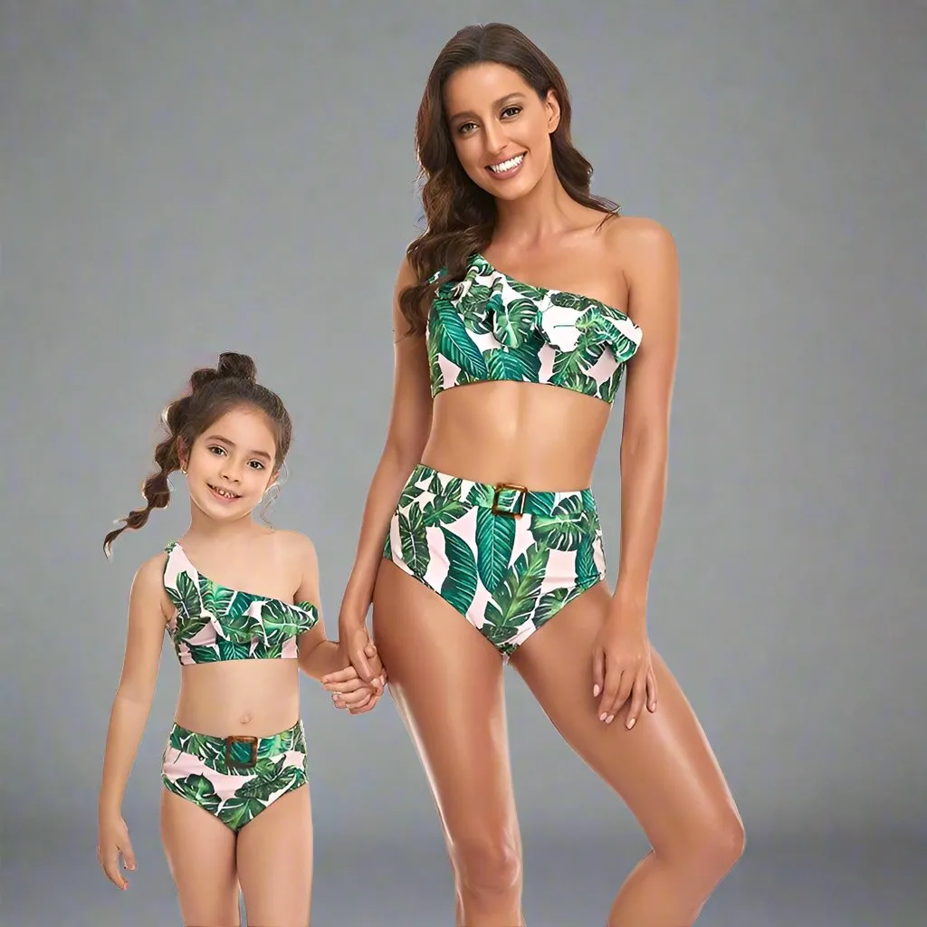 Matching Mom & Child One Shoulder Swimsuit