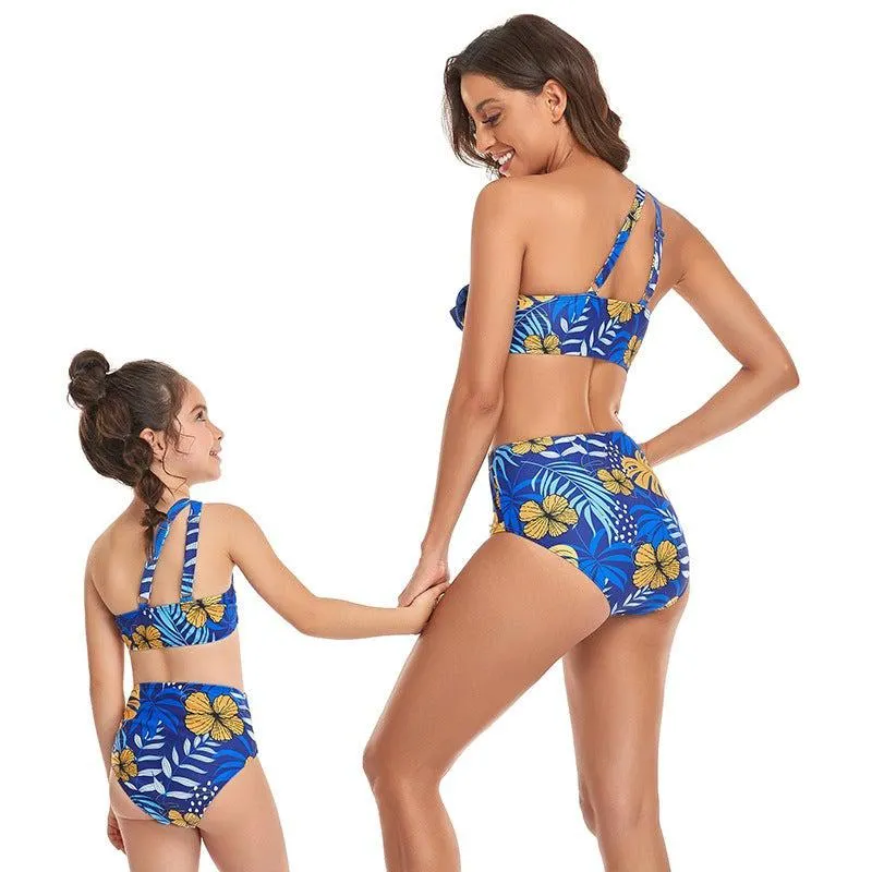 Matching Mom & Child One Shoulder Swimsuit