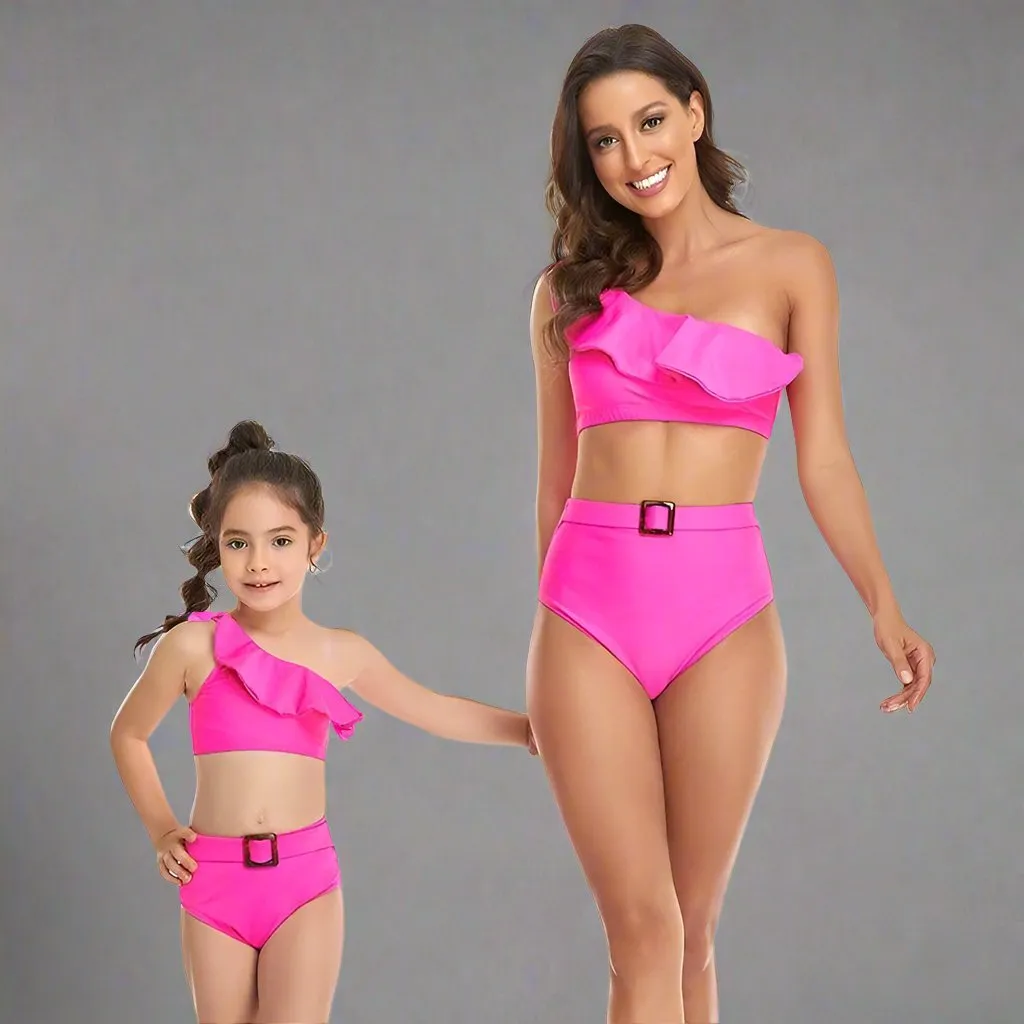 Matching Mom & Child One Shoulder Swimsuit