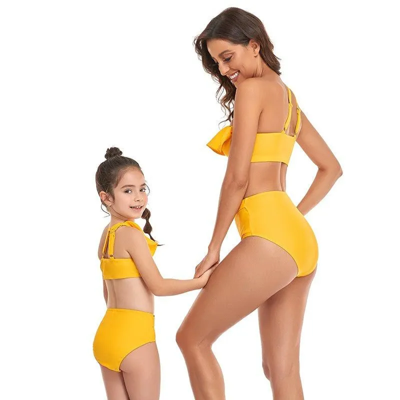 Matching Mom & Child One Shoulder Swimsuit