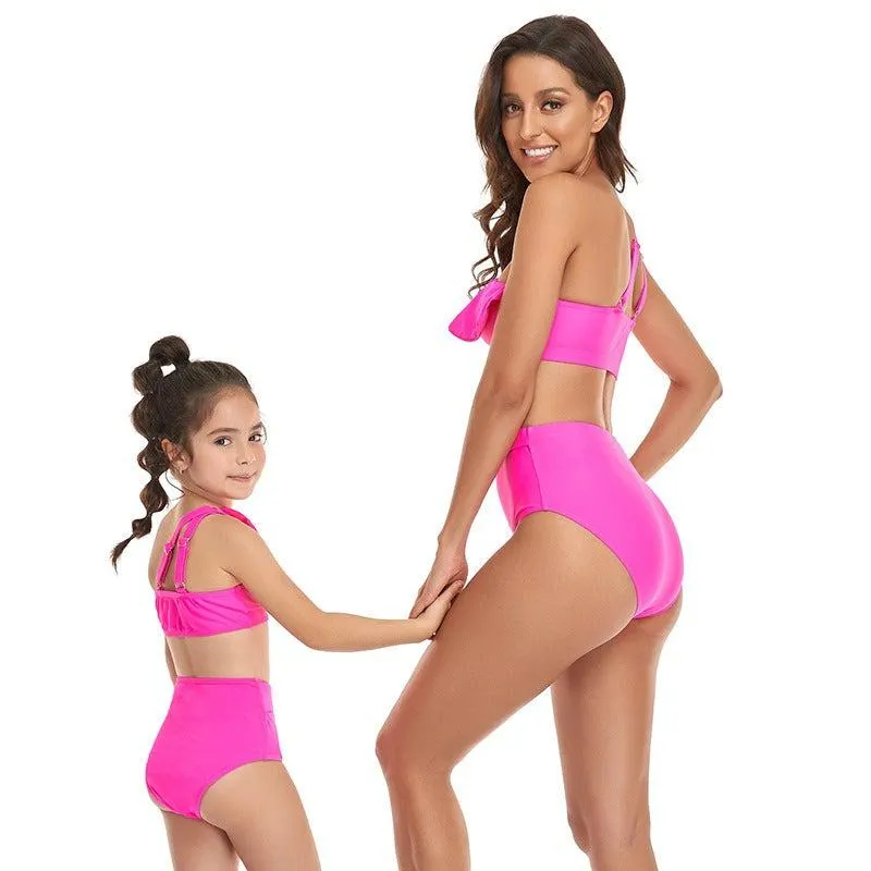 Matching Mom & Child One Shoulder Swimsuit