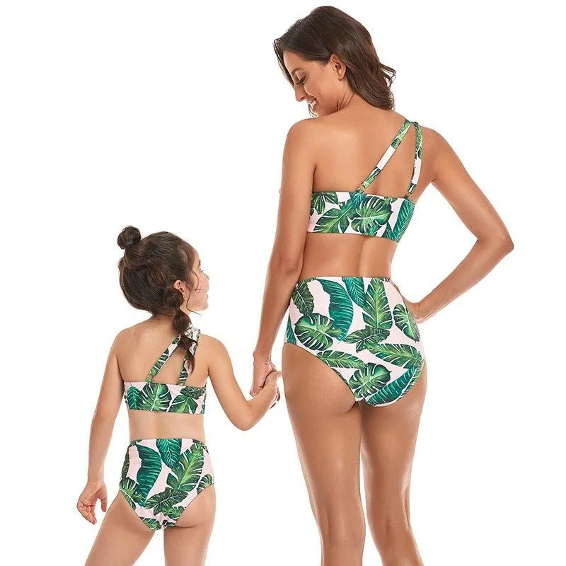 Matching Mom & Child One Shoulder Swimsuit