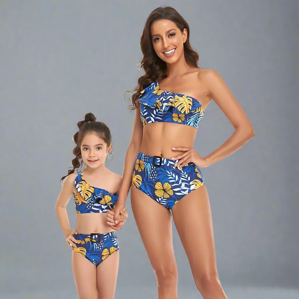 Matching Mom & Child One Shoulder Swimsuit