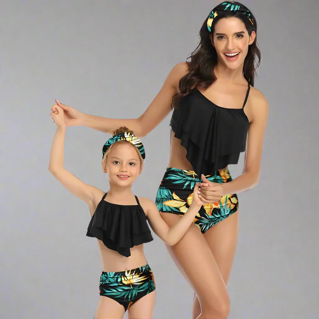 Matching Two Pieces Bikini Ruffle Swimsuit