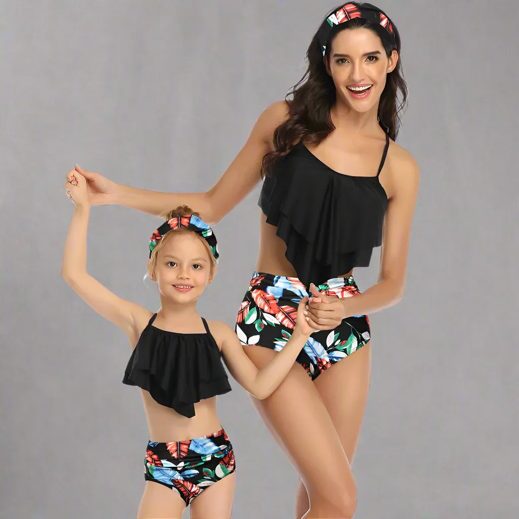 Matching Two Pieces Bikini Ruffle Swimsuit