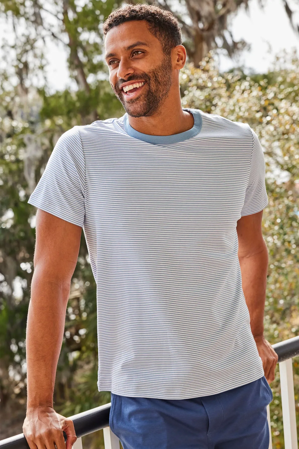 Men's Pima Crewneck Tee in Anchor Blue Bar Stripe