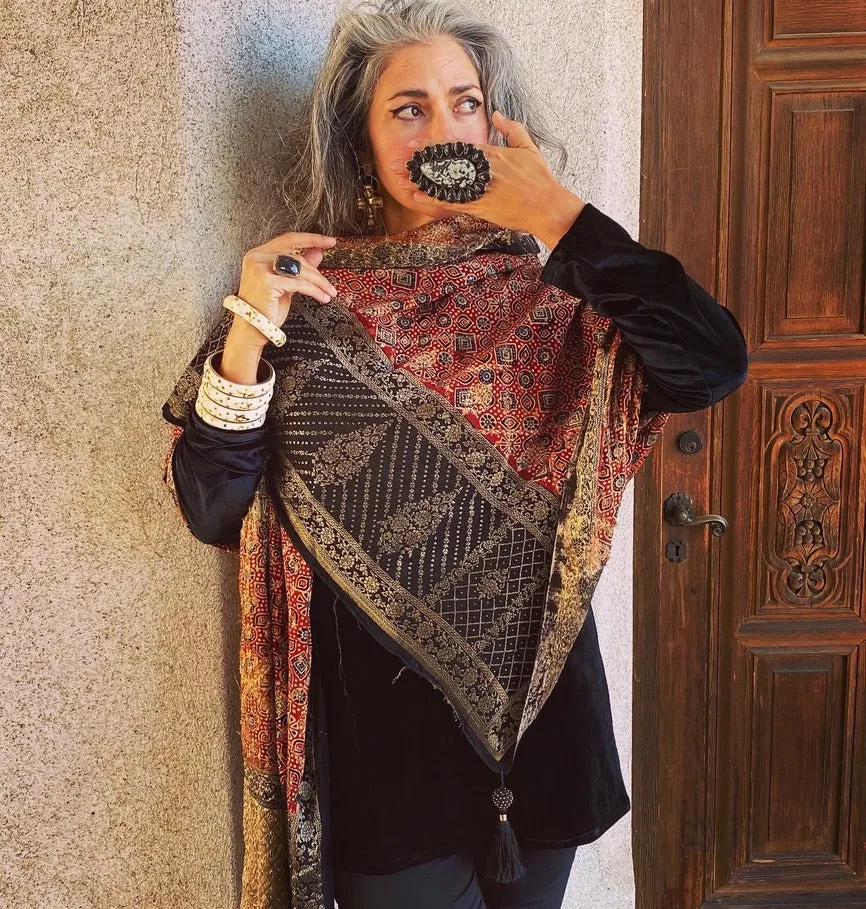 METALLIC AJRAKH SHAWL