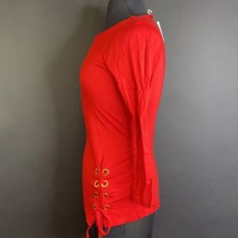 MICHAEL KORS BLOUSE RED LACE UP GROMMET KNIT TOP-Small