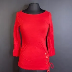 MICHAEL KORS BLOUSE RED LACE UP GROMMET KNIT TOP-Small