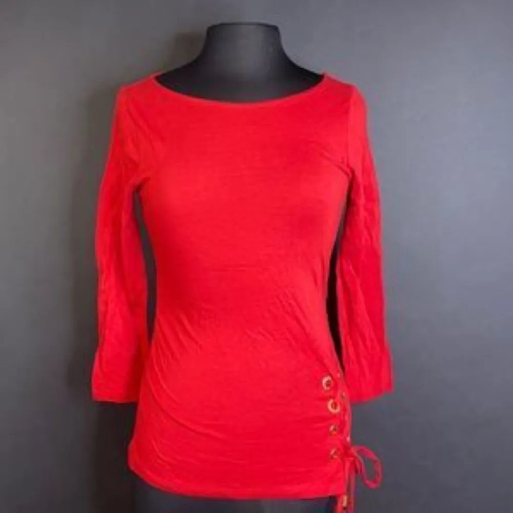 MICHAEL KORS BLOUSE RED LACE UP GROMMET KNIT TOP-Small