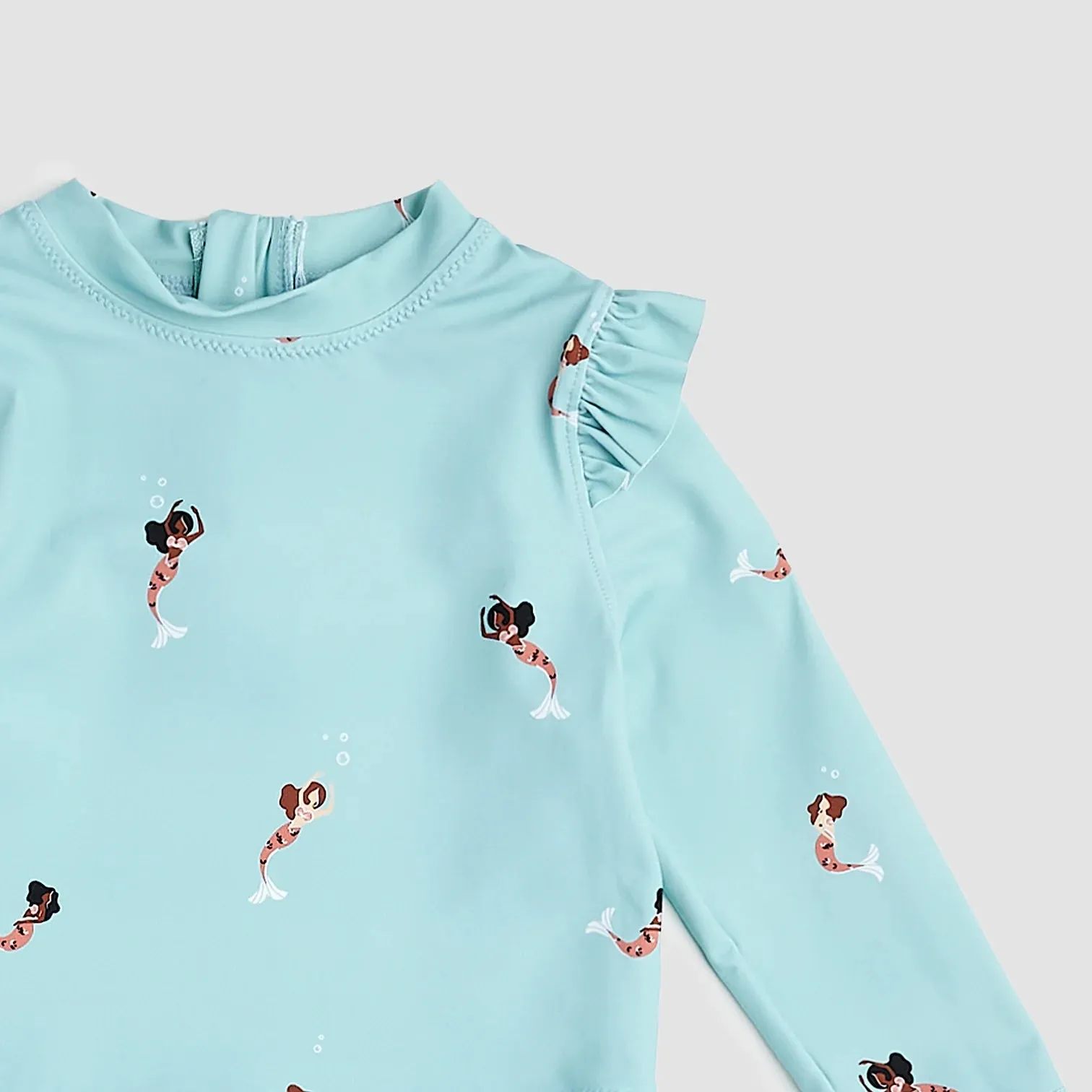 Miles The Label - Mermaid Print On Aqua Long-Sleeve Rashguard Swim Set