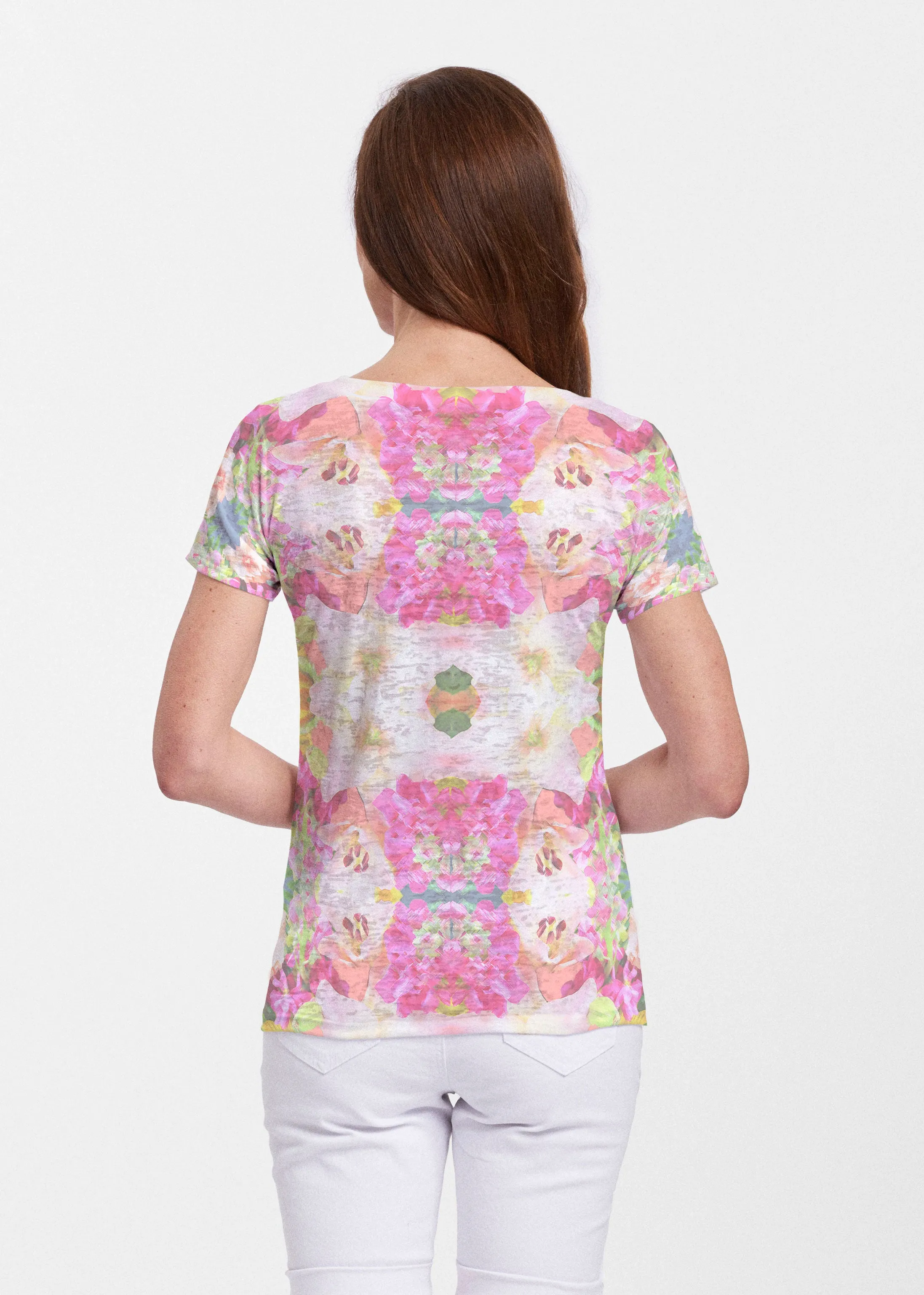 Mirage Pink (13140) ~ Sheer Short Sleeve V-Neck Shirt