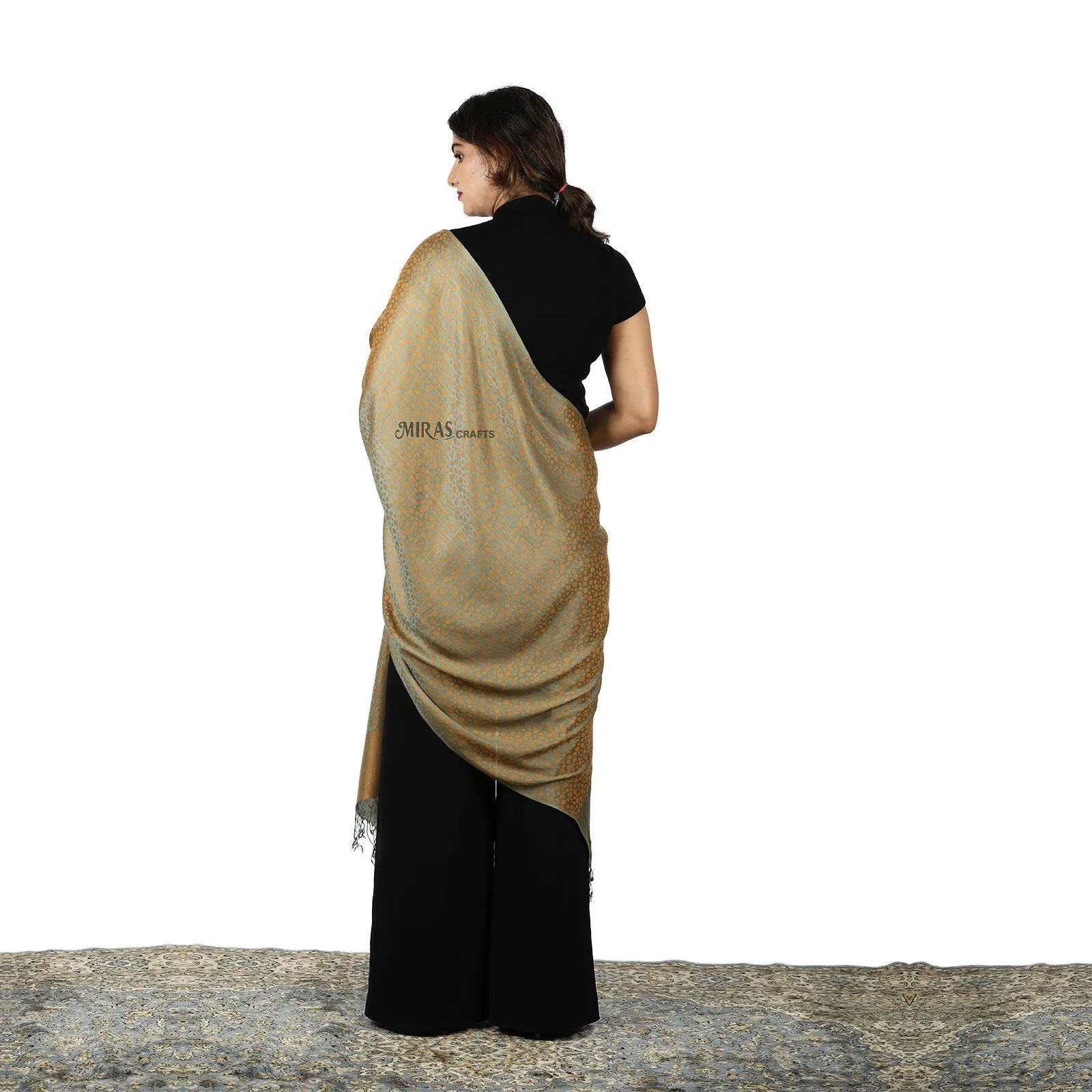 Miras Crafts Women's Self printed Scarf Soft- Gold