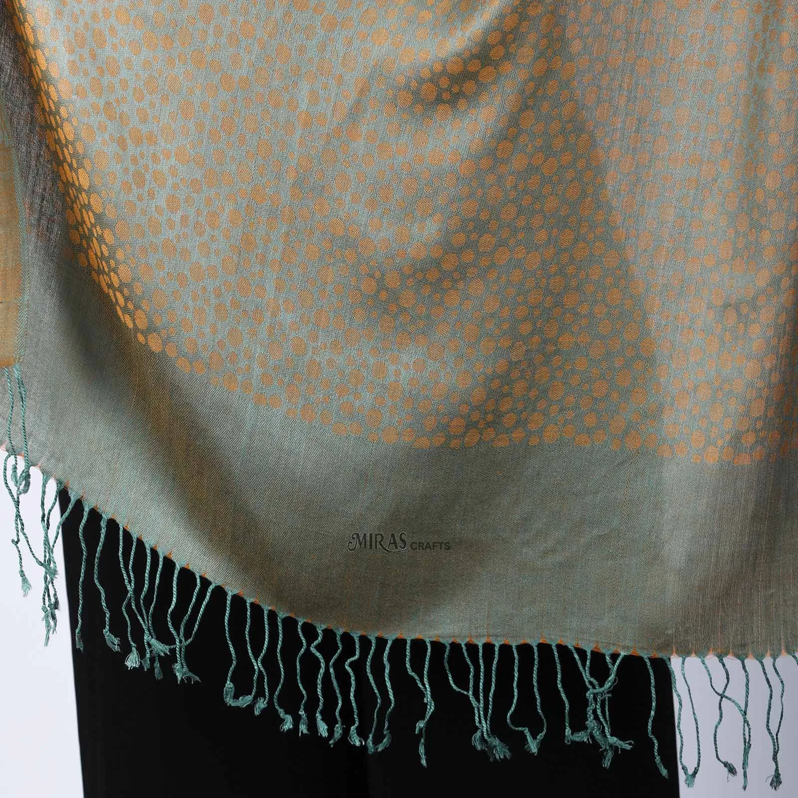 Miras Crafts Women's Self printed Scarf Soft- Gold
