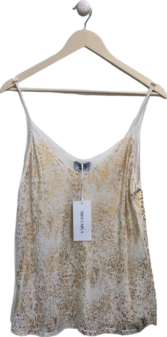 Miss Carla White and Gold Leopard Print Camisole Top