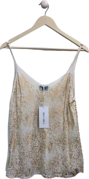 Miss Carla White and Gold Leopard Print Camisole Top