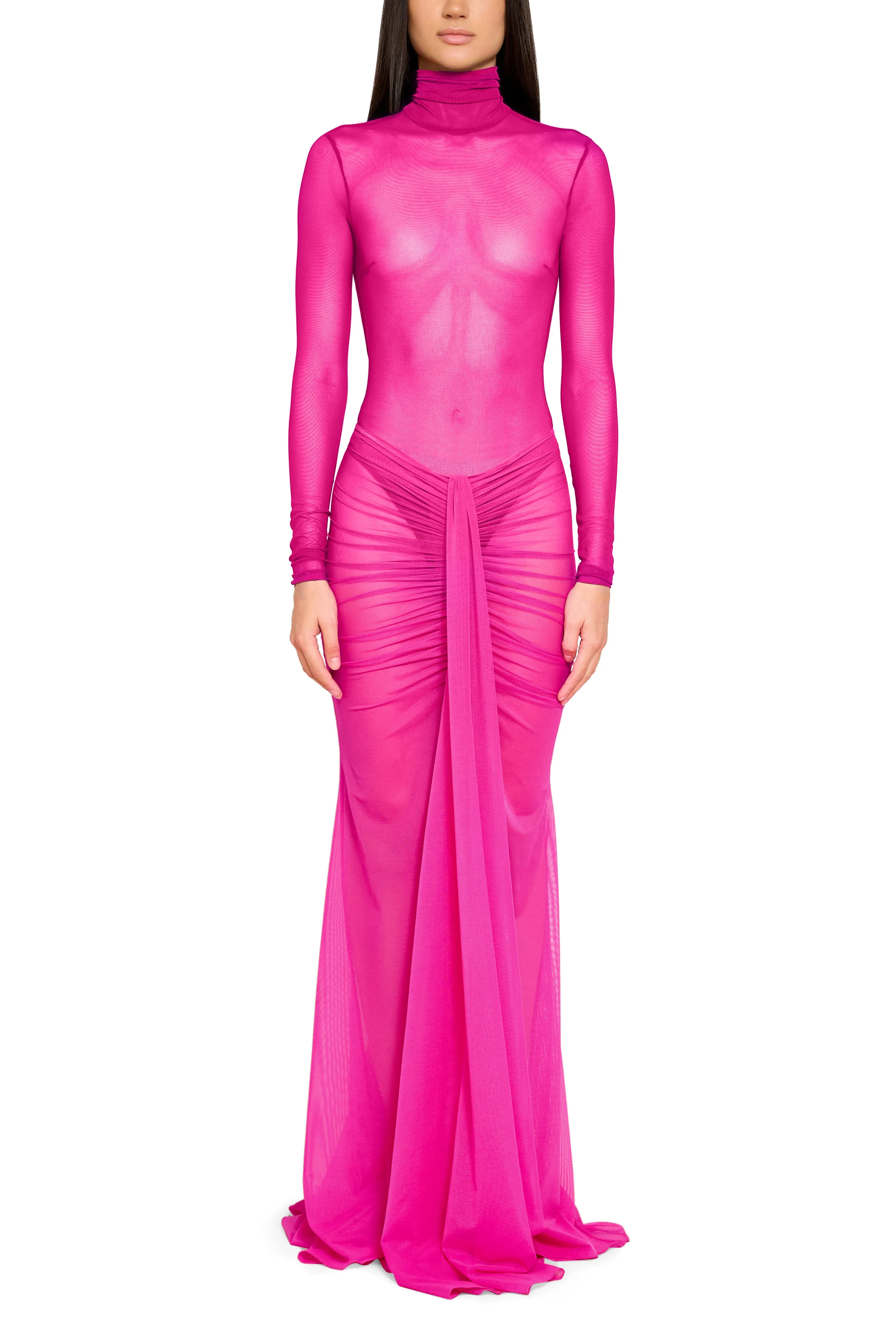 Mock Neck Mesh Bodysuit with Open Back