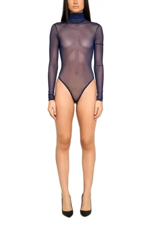 Mock Neck Mesh Bodysuit with Open Back
