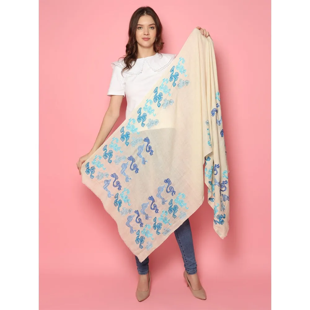 Modarta By Kamakshi White Pure Pashmina Shawl With Abstract Swirl Pattern, Pure Pashmina Stoles
