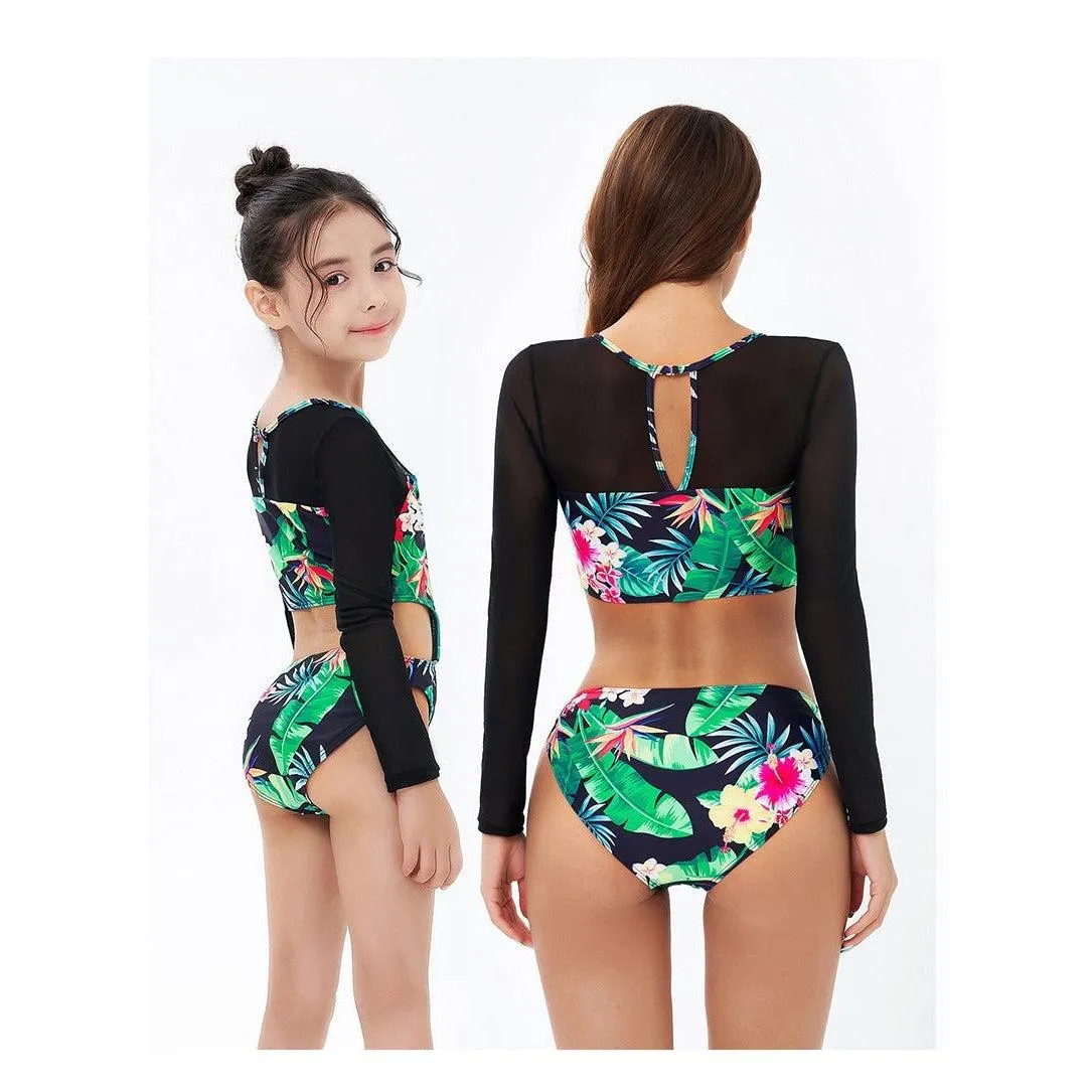 Mommy & Me Leaf Print Open Waist Swimsuit