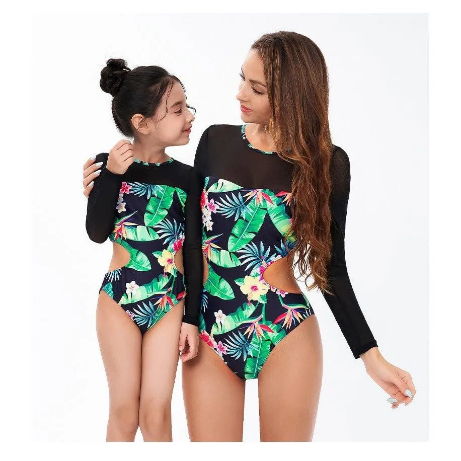 Mommy & Me Leaf Print Open Waist Swimsuit