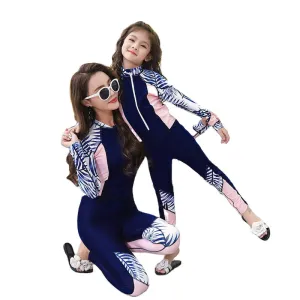Mommy and Me Beach Wear UV Protection Swimsuits Family Swimwear Long Sleeves One Piece Swimsuits