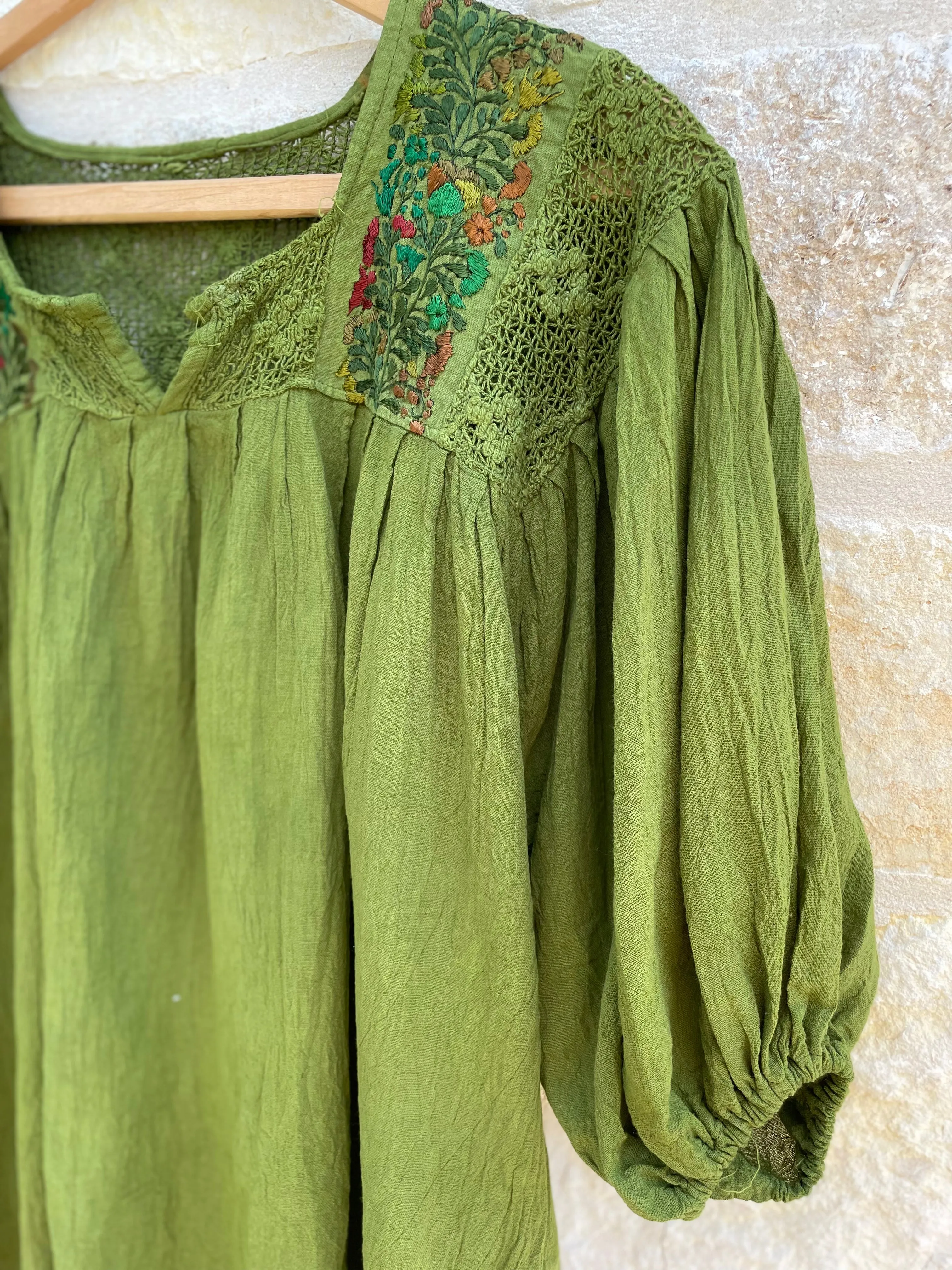 Moss Green 3/4 Franco Blouse- XL