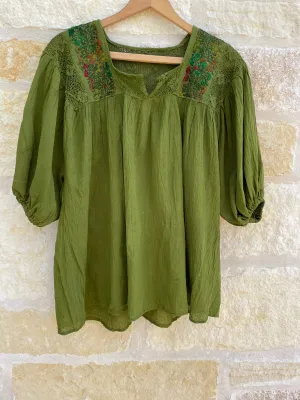 Moss Green 3/4 Franco Blouse- XL