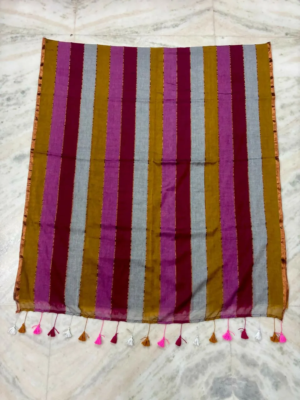 Mul Cotton jari border stripe Saree