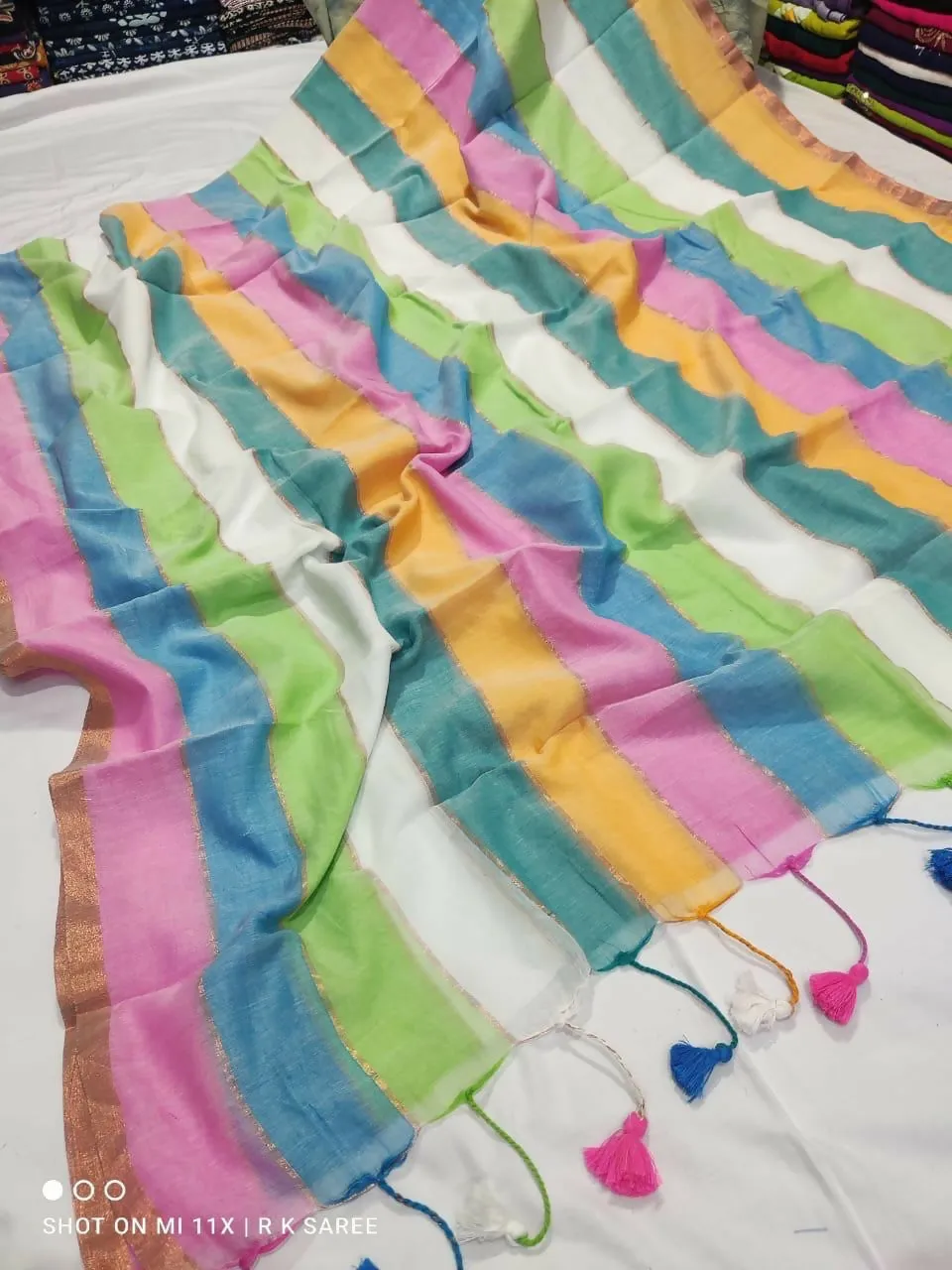 Mul Cotton jari border stripe Saree