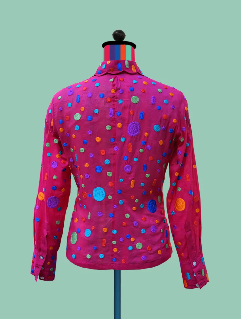 Multicolored Dots and Ovals on Fuchsia