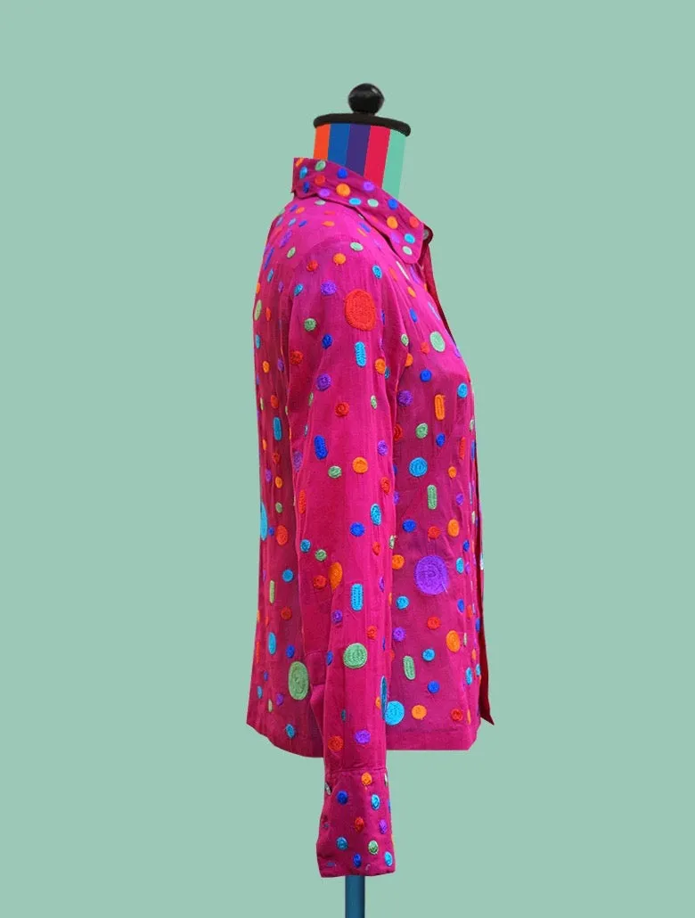 Multicolored Dots and Ovals on Fuchsia